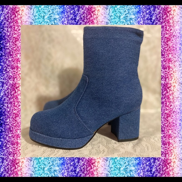Vintage 90s Denim Platform Boots - Picture 3 of 4